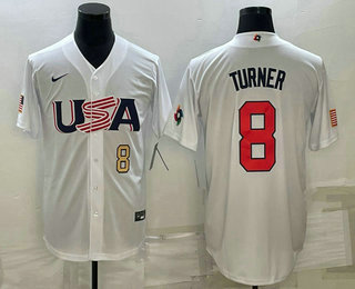 Mens USA Baseball #8 Trea Turner Number 2023 White World Baseball Classic Stitched Jerseys->2023 world baseball classic->MLB Jersey